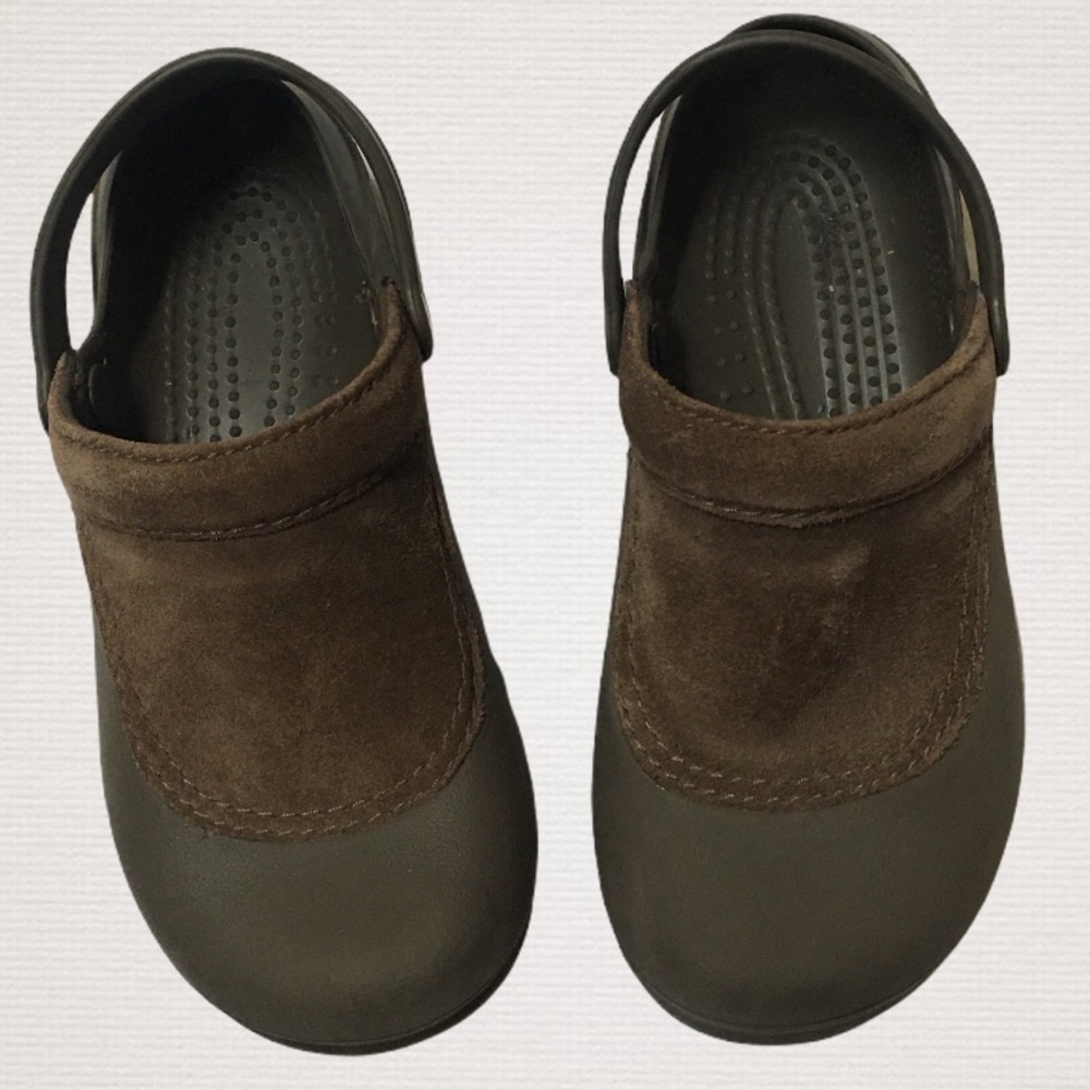 Crocs Troika Brown Suede Slip-on Comfort Mule Clog Shoe Sandal Women’s Size 8